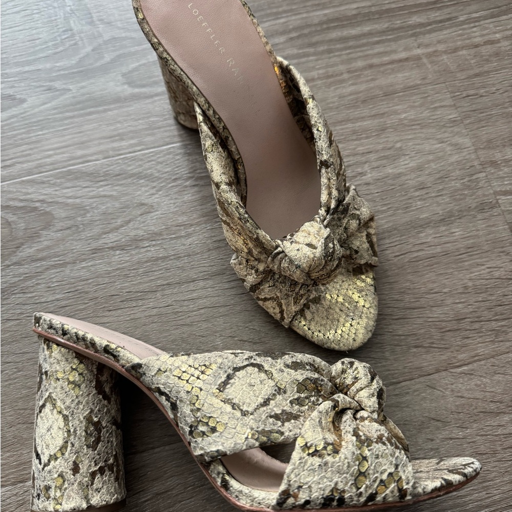 Loeffler Randall Snakeskin Bow Coco Mules